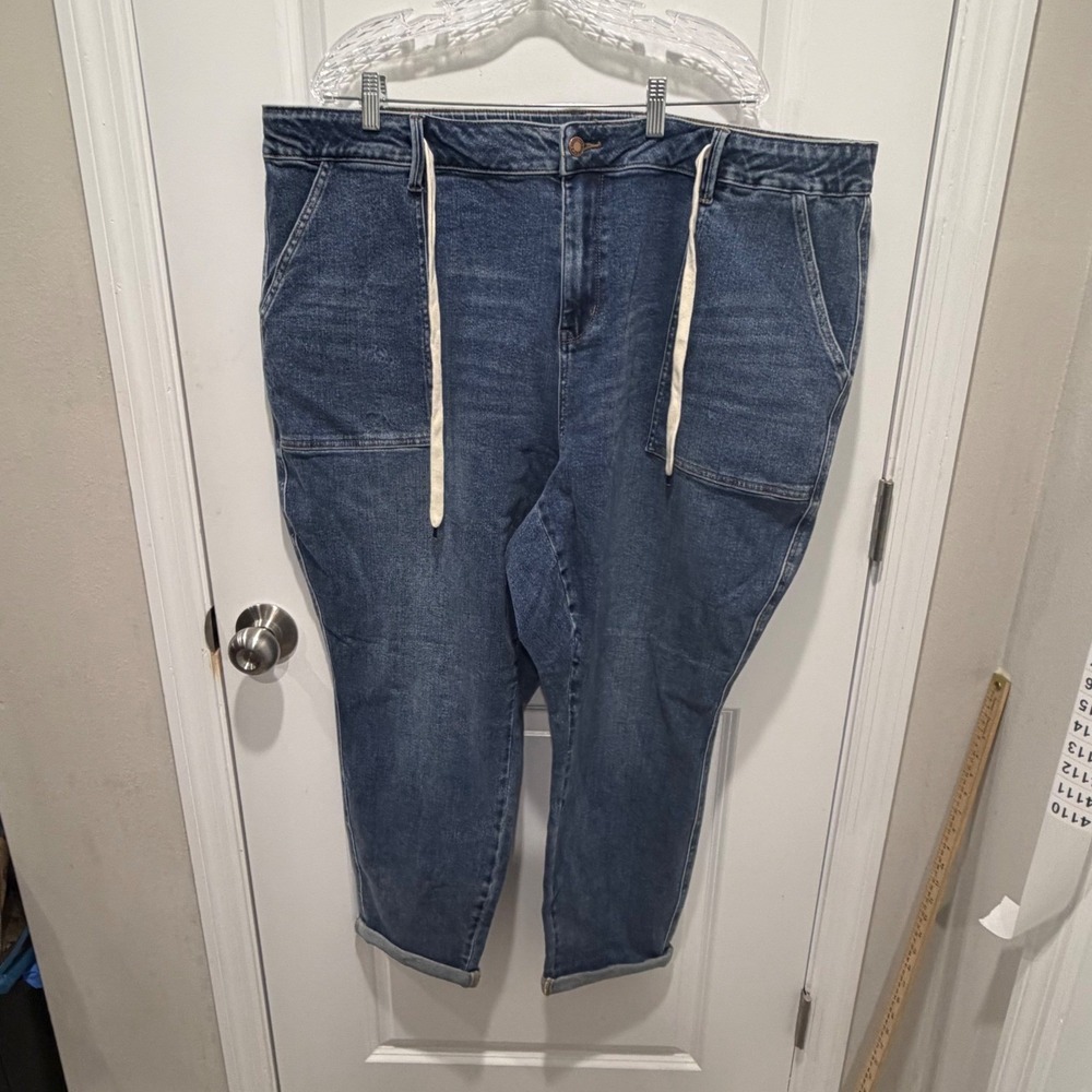 Judy Blue Womens Denim Joggers Drawstring Waist Medium Wash 24W